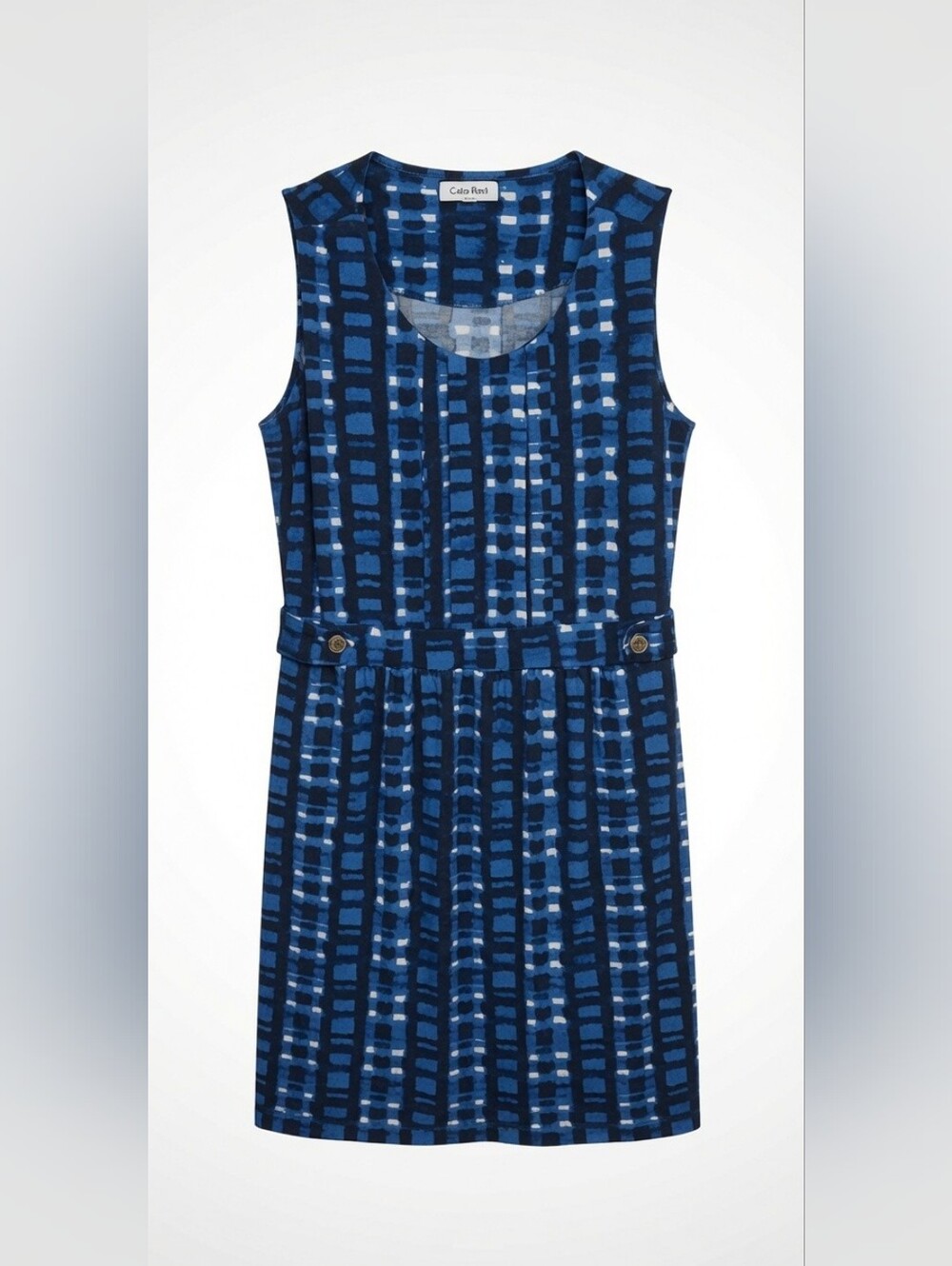 Calvin Klein Womens Blue White Geometric Print Sleeveless Shift Dress Large